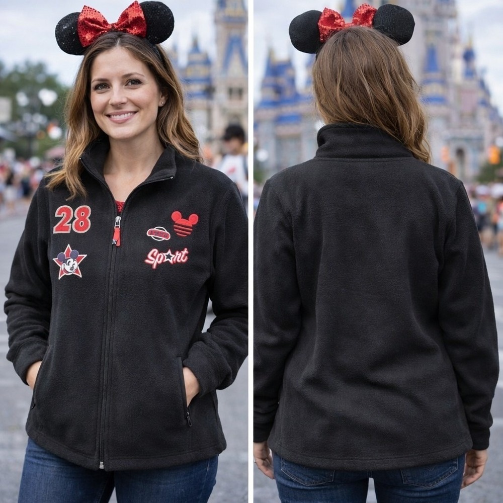 Disney Mickey Mouse Sport Fleece Jacket Black Full Zip Mock Neck AJ0264 Medium